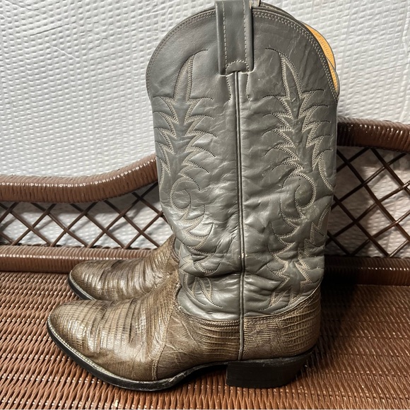 Nocona Dark Green Lizard Skin Gray Leather Cowboy Boots Size 9.5 D Style 32170 - Picture 6 of 11